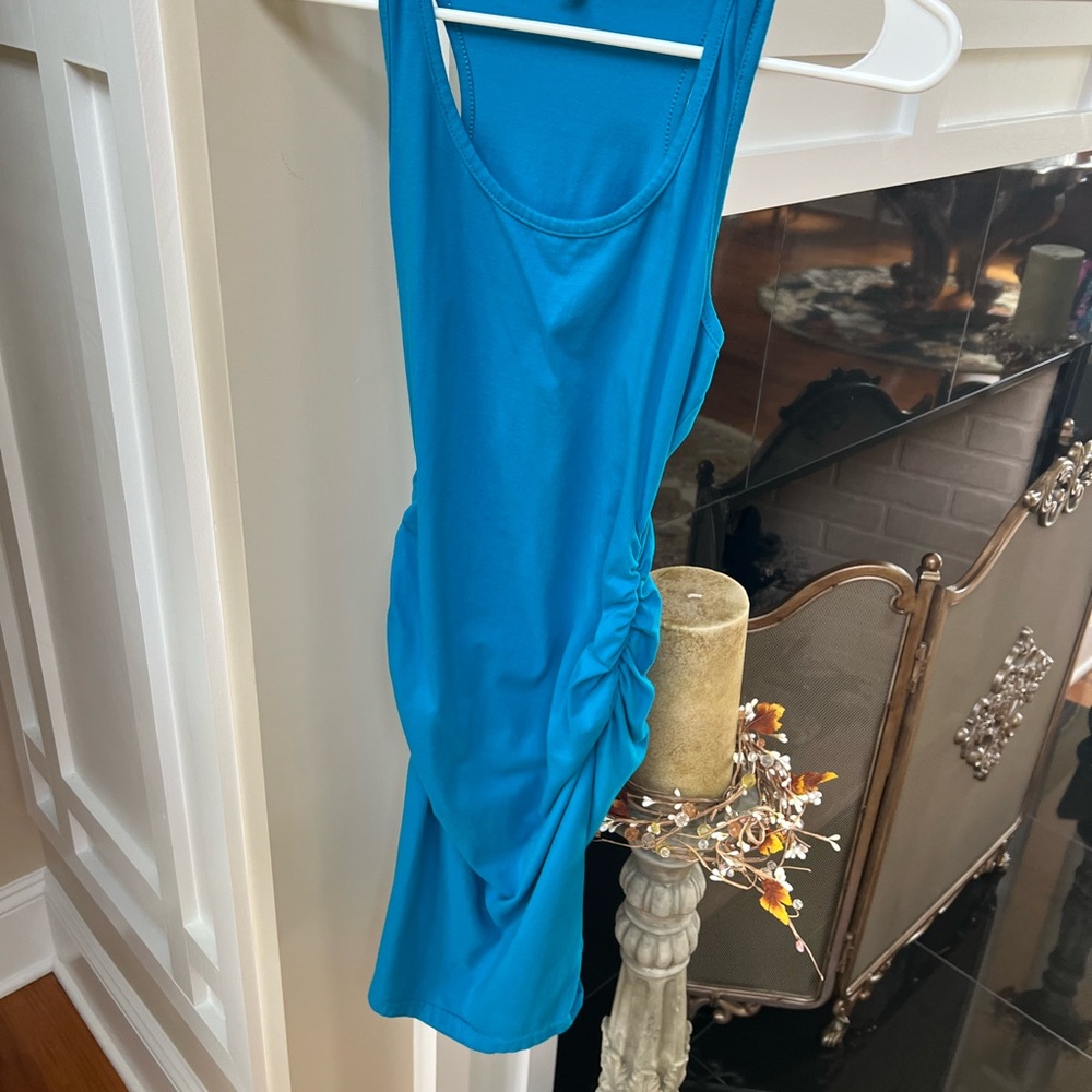 Turquoise Sleeveless Ruched Dress